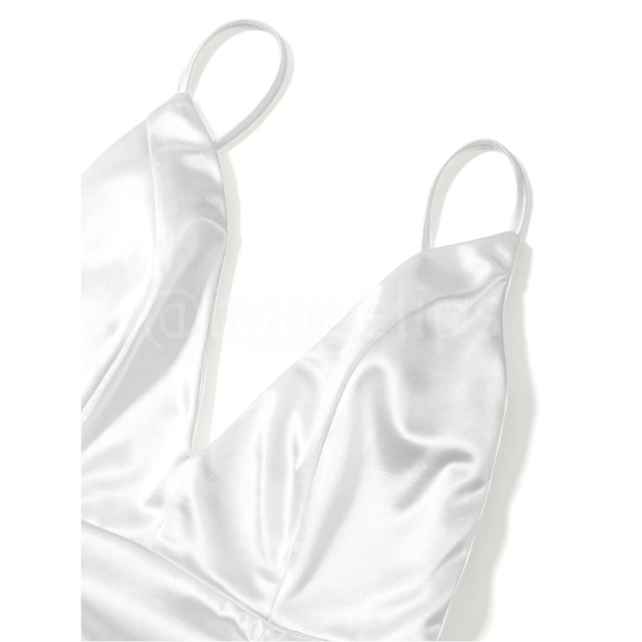 White Deep V Neck Backless Ruched Long Wedding Slip Sheath Dress - Picture 7 of 17